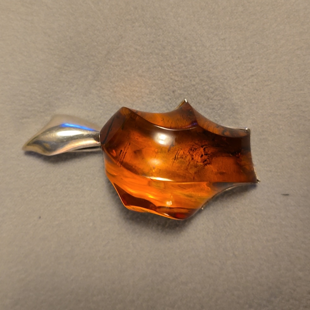 Vintage Polish Stamped Large Baltic Amber Pendant